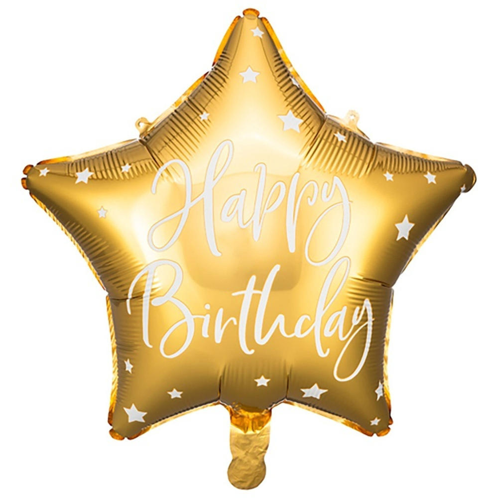 звезда с гелием золотого цвета с белой надписью Happy Birthday