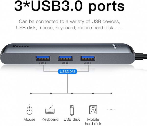 Переходник Baseus Mechanical eye Six-in-one HUB 6в1 (CAHUB-J0G) Type-C to USB3.0x3/ HDMI/ Lan/ Type-C PD для MacBook Графитовый