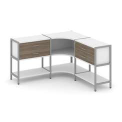 Shelf System Трехсекционный угловой стеллаж двухярусный с ящиками SN.STMU-231 Белый/Вяз Благородный/