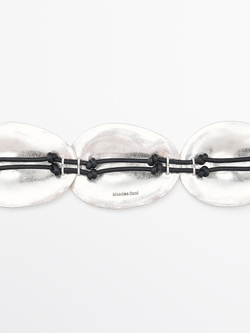 Massimo Dutti Ремень с овальными металлическими деталями, серебряный