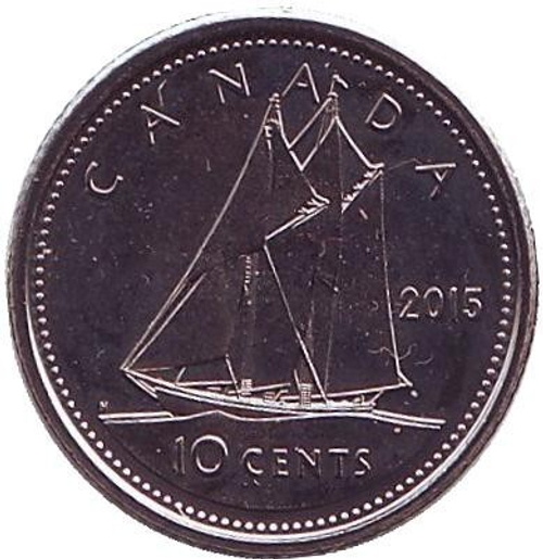 10 центов 2015 год. Парусник. UNC