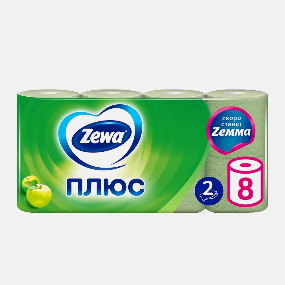 Туалетная бумага Zewa Плюс Яблоко 2 слоя 8 рулонов в ассортименте