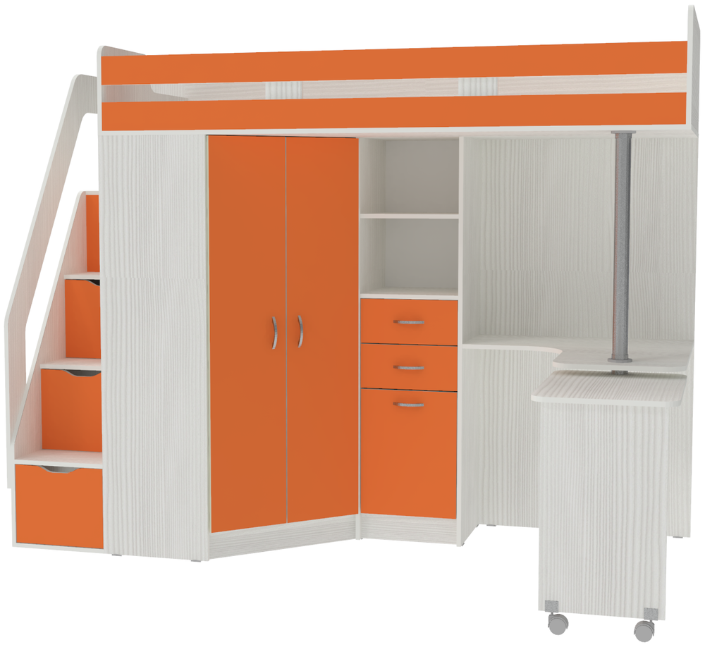 Кровать-чердак КарИВи Мийа Белое Дерево Оранжевый