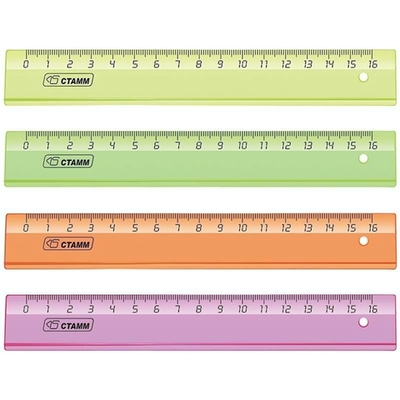 Линейка пластик 16см. в ассорт.прозр.ЛН02 (Стамм)