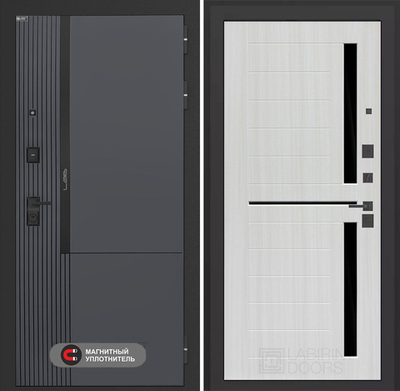 Входная дверь Лабиринт Лаб 2 Про - 02 Сандал белый стекло черное