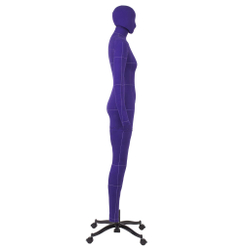 Манекен портновский Моника, комплект Арт, размер 40, цвет фиолетовый, в комплекте накладки, руки, нога и голова. Вид сбоку.