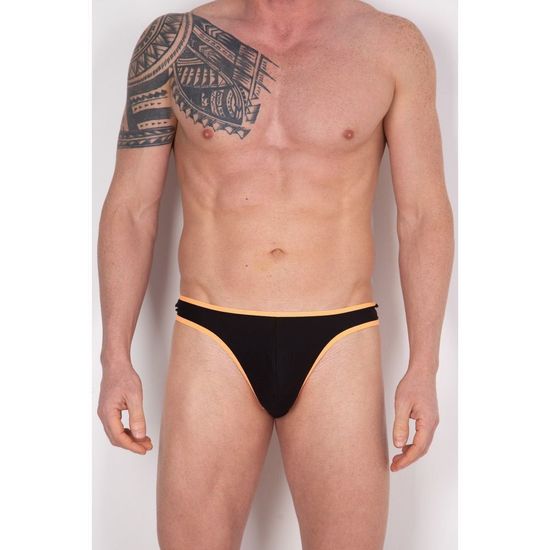 Мужские трусы стринги черные с оранжевой резинкой Cosmos Colors PC10_BO