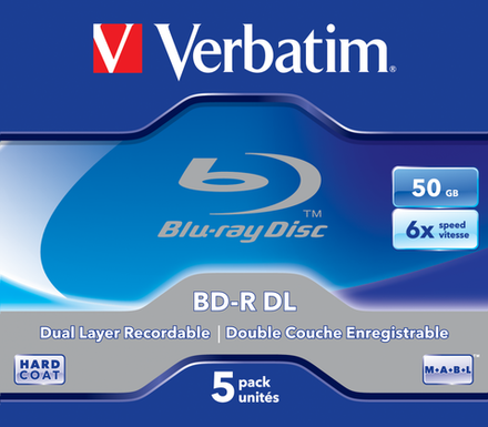 Оптический диск Verbatim BD-R DL 50GB 6X HardCoat, Slim Case, 5 шт