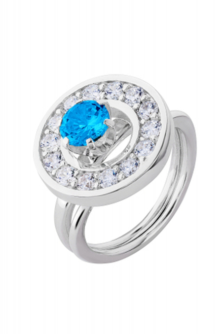 Кольцо сборное из серебра со вставками из выращенной голубой шпинели и бесцветных фианитов