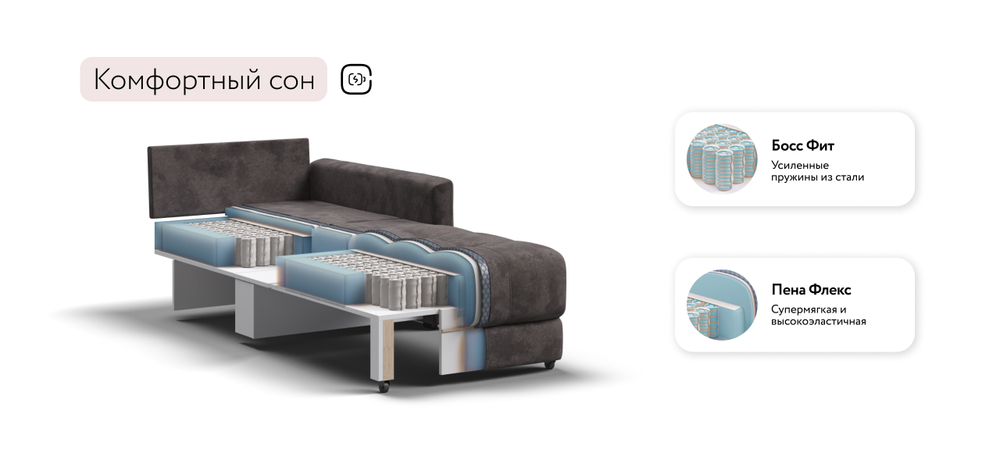Босс Лофт кресло-кровать Велюр Алькантара серый