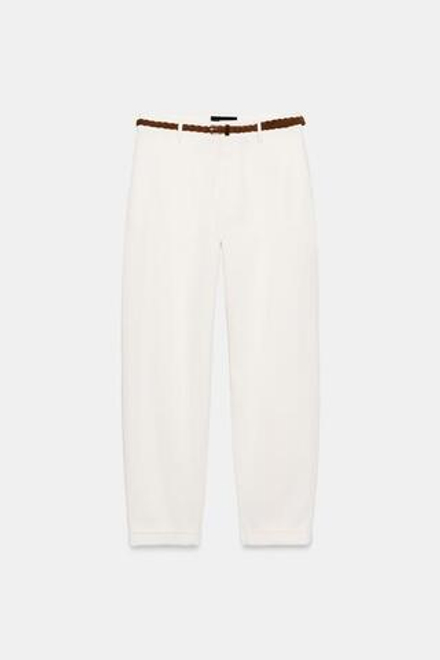 ZARA БРЮКИ ЧИНОС С ПЛЕТЕНЫМ РЕМНЕМ, ЭКРЮ