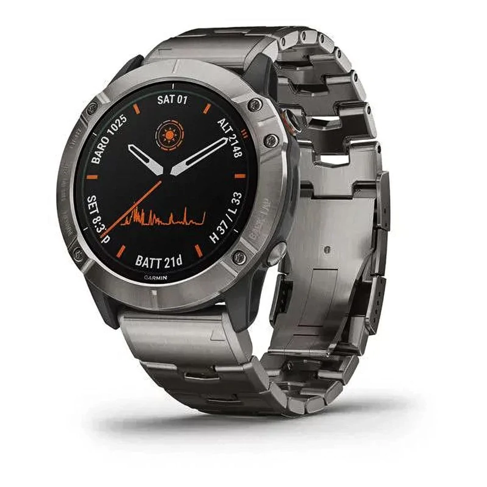 Спортивные наручные часы Garmin Fenix 6X Pro Solar титановый с титановым браслетом 010-02157-24