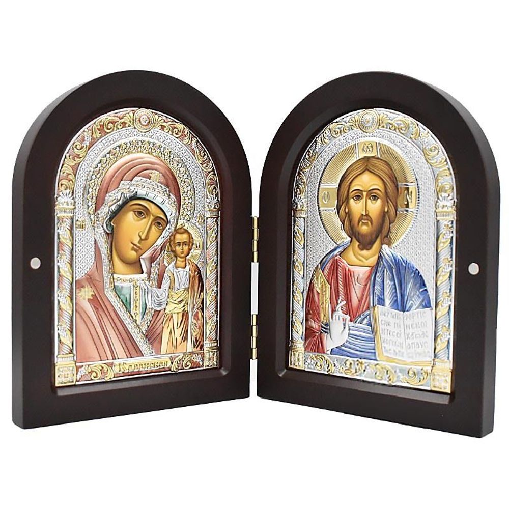 Складень с иконами Казанской Божией Матери и Спасителя. 15 x 20 см