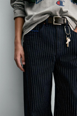 ZARA X CHAMPION ® ДЖИНСЫ BAGGY FIT В ПОЛОСКУ, СИНИЙ