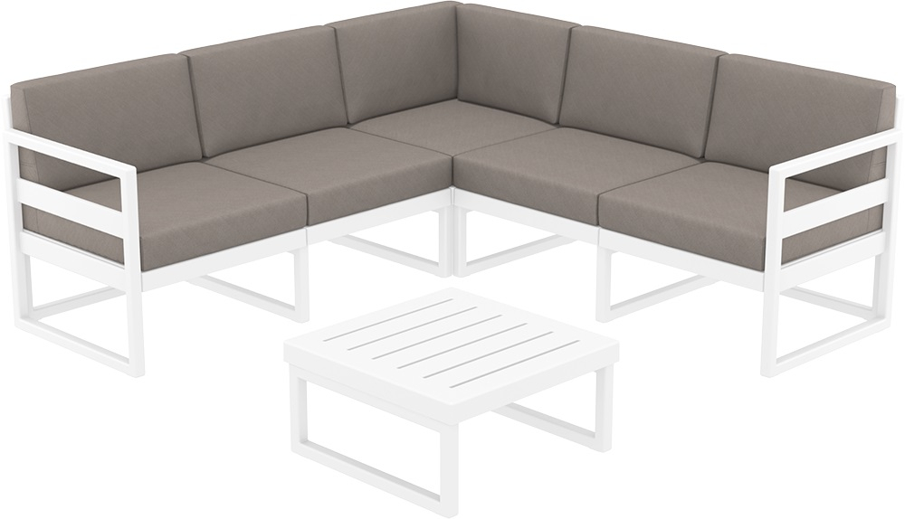 Комплект угловой пластиковой мебели Siesta Contract Mykonos, белый, светло-коричневый