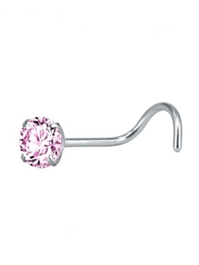 Пирсинг носа. Нострила изогнутая с розовым кристаллом 3 мм. Медицинская сталь. 1 шт