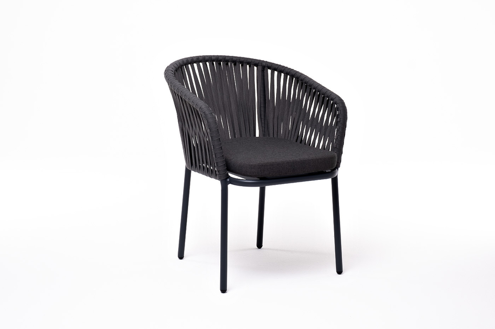 "Бордо" стул плетеный из роупа, каркас алюминий темно-серый (RAL7024) муар, роуп серый 15мм, ткань темно-серая 027