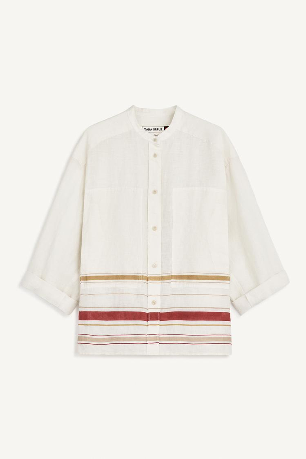 ZARA РУБАШКА ИЗ 100% ЛЬНА, БЕЛЫЙ/КРАСНЫЙ