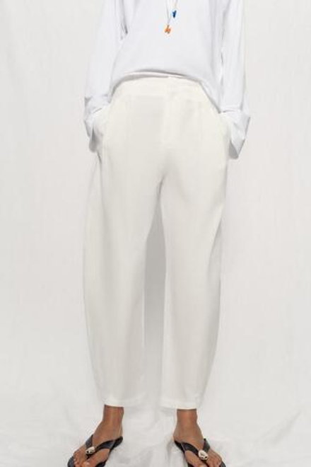 ZARA БРЮКИ PAPERBAG GLOBO, ЭКРЮ