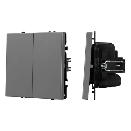 Механизм выключателя двухклавишный перекрёстный SWT-NOBE-MKX2-SFPL-GR (230V, 10A) (Arlight, Серый базальт) 061793