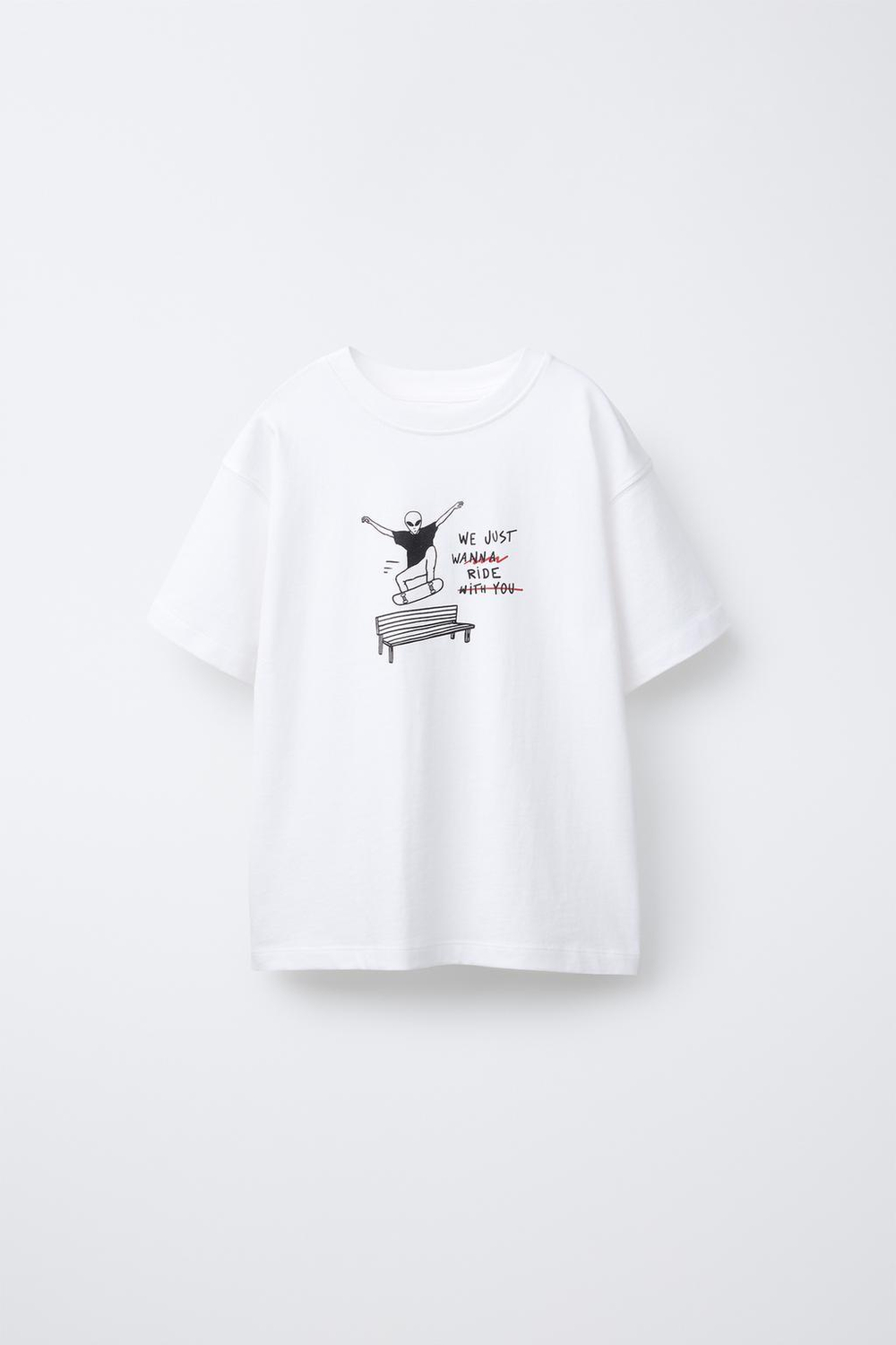 ZARA ФУТБОЛКА ИЗ ТКАНИ С ПРИНТОМ, БЕЛЫЙ