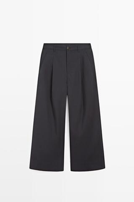 Massimo Dutti Широкие брюки со складками из поплина, светло-синий