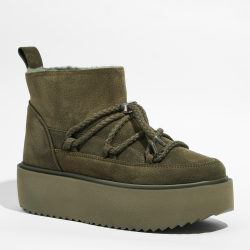 Замшевые полусапоги INUIKII 75204-004 Sneaker Classic Low Platform Green на меху