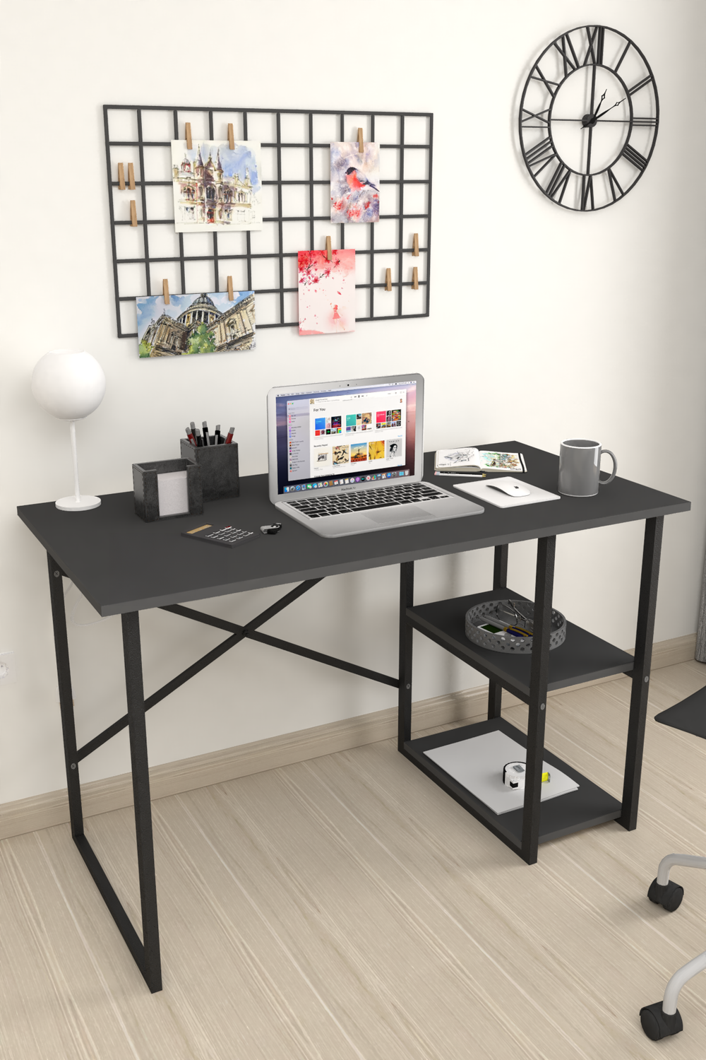 Стол рабочий с 2 полками 120х60 - антрацит