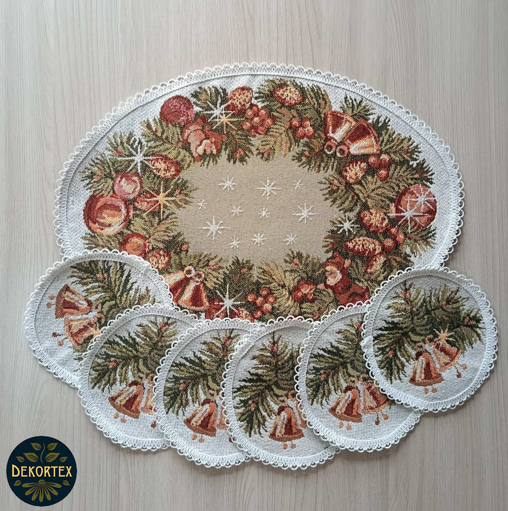 Набор декоративных гобеленовых салфеток Настроение рождества (1 шт 32х46+6 шт d 15)
