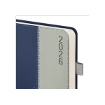 Ежедневник датированный 2026, А5, 138х213 мм, BRAUBERG "Esthetic", под кожу, держатель для ручки, застежка, синий/серый, 117373