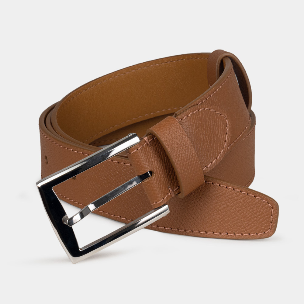 Ремень кожаный мужской из кожи сафьяно 35 мм, цвет карамель