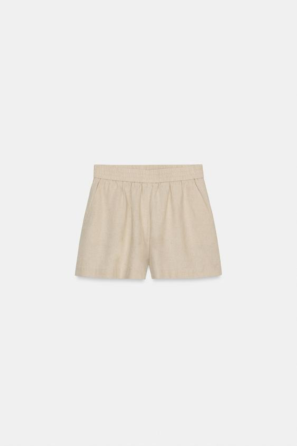 ZARA БЕРМУДЫ ИЗ СМЕСОВОГО ЛЬНА С ЭЛАСТИЧНЫМ ПОЯСОМ, СВЕТЛО-БЕЖЕВЫЙ