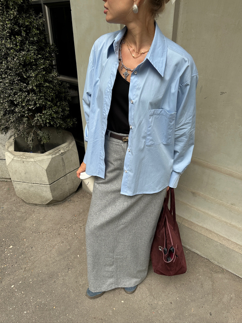 Рубашка из поплина оверсайз 1 карман голубая