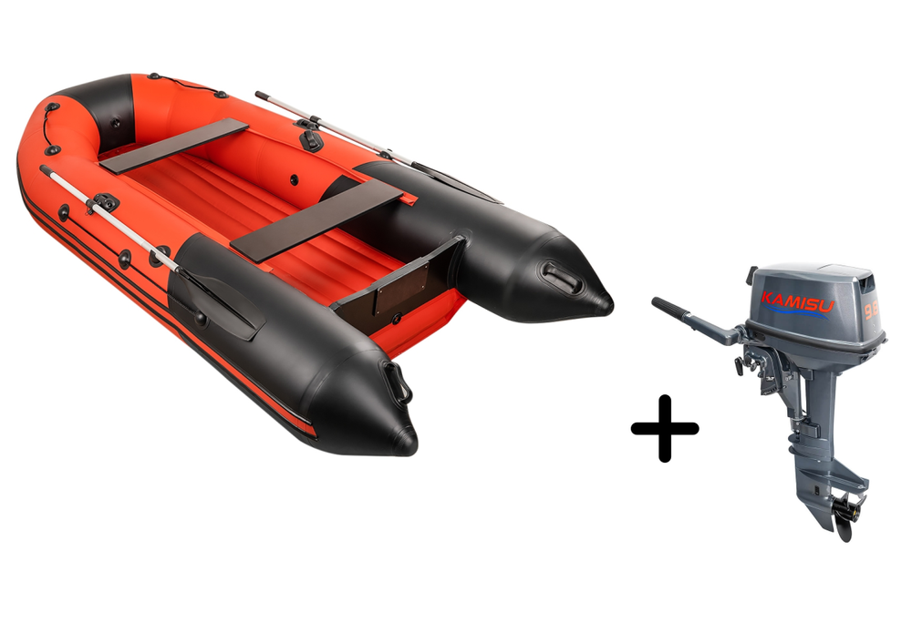 Таймень NX 3400 НДНД PRO красный-черный + KAMISU T 9.8 BMS (комплект лодка + мотор)