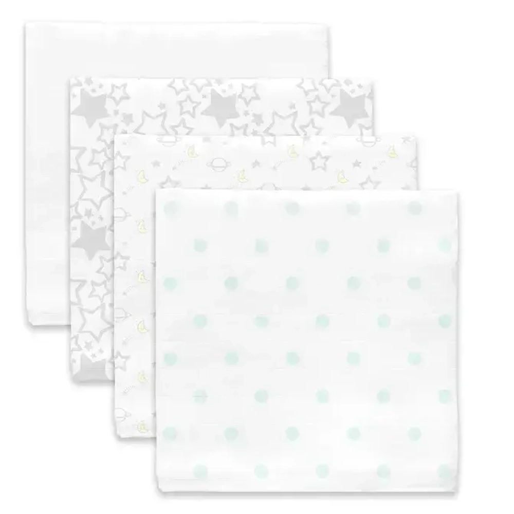 SwaddleDesigns Набор пеленок муслин 4 шт. - Goodnight Starshine, Sterling
