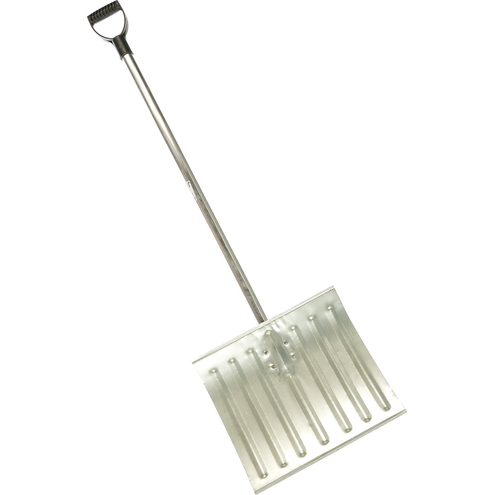 Лопата для уборки снега тротуарная стальная, изогнутый алюминиевый черенок 428х375x1300 мм КУРС 68124