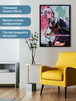 Постер плакат Камисато Аяка На Фоне Сакуры Genshin Impact Геншин Импакт