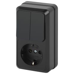 Блок розетка с выключателем Intro Quadro 2-706-05 двойной вертикальный 10-16-А-250В IP20 ОУ антрацит | Intro Quadro