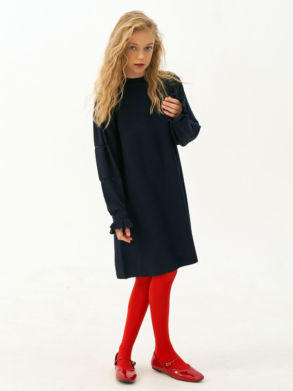 Платье для девочки с длинным рукавом AT1039 синий