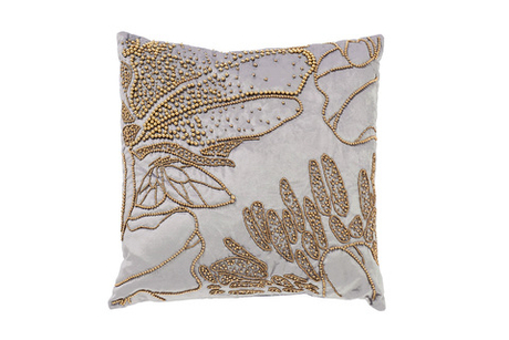 Подушка с бисером "Пионы" серый 45*45см