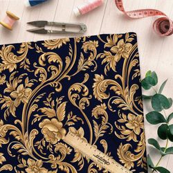 Ткань таффета цветочный золотой орнамент