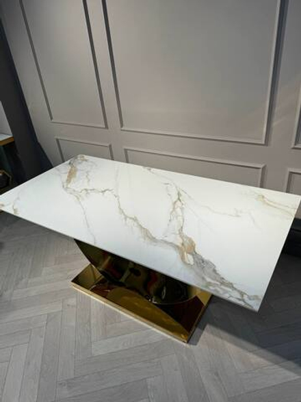 Стол обеденный Ist Casa Прайм, 180х90х76 см, жемчужный белый, золотой