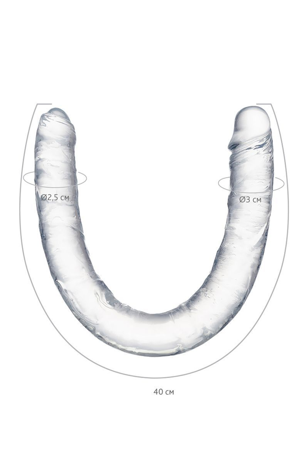 Двусторонний фаллоимитатор Toyfa Basic Double Dildo, 40 см, прозрачный