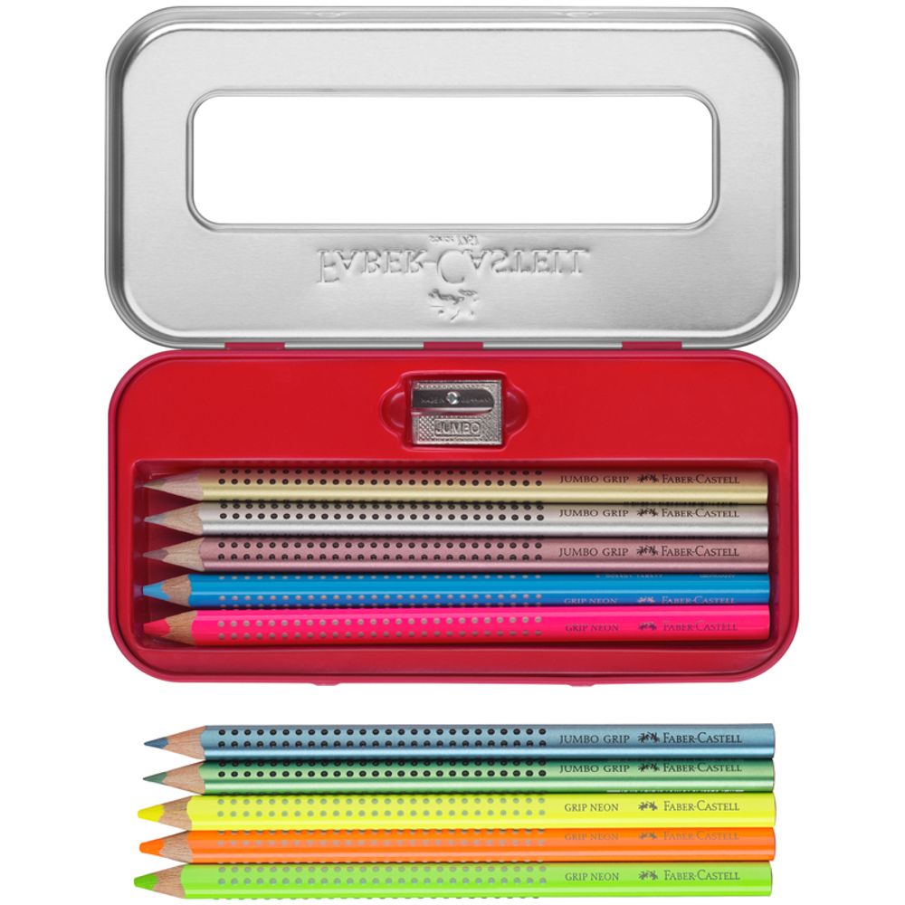 Карандаши цветные Faber-Castell "Jumbo Grip Neon+Metallic", 10цв., трехгр., утолщ., заточ., картон, европодвес