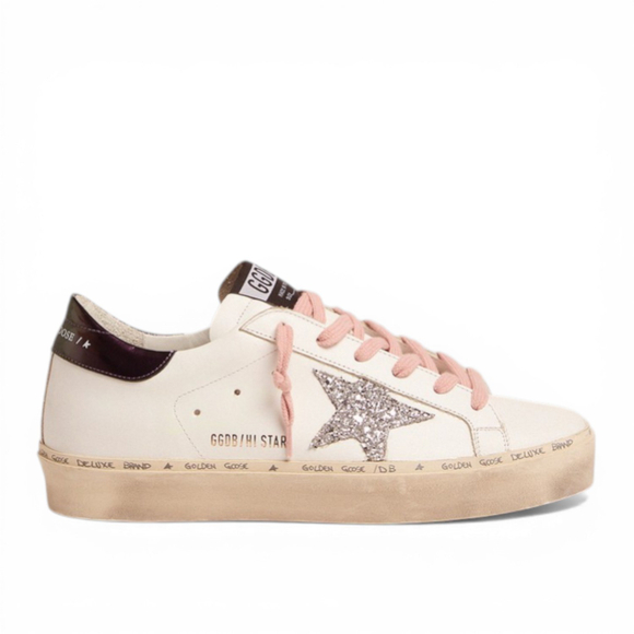 Кеды Golden Goose 'Superstar' 'White Hi-Star sneakers with glittery star and pink laces