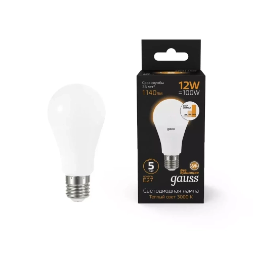 Лампа Gauss Led A60 12W Е27 1140lm 3000K  шаг. диммирование 102502112-S