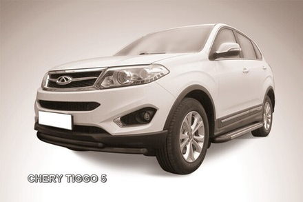 Защита переднего бампера (нержавейка) Chery Tiggo 5 (2014-2016) d57+d42 радиусная (черный)