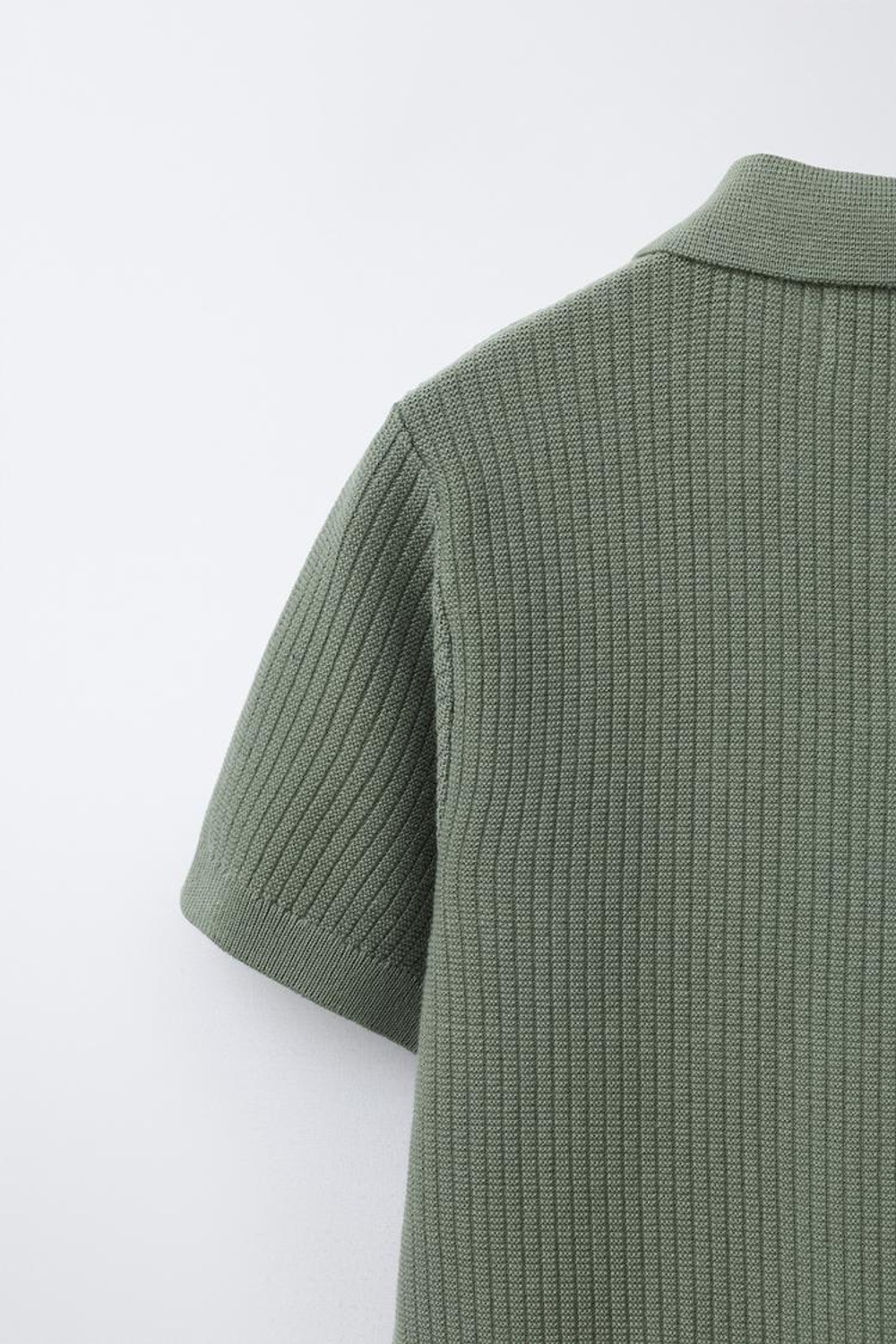 ZARA БАЗОВОЕ ПОЛО В РУБЧИК, СВЕТЛЫЙ ХАКИ