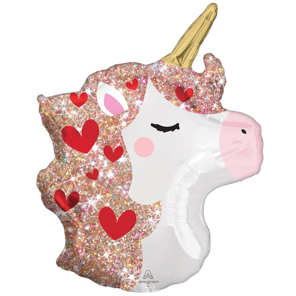 Шар Фольгированный Единорог Искры Сердца (Белый)
