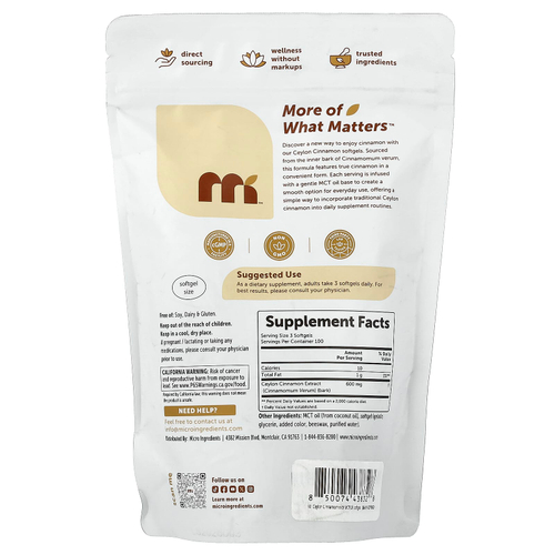 Micro Ingredients, цейлонская корица, 300 капсул (200 мг в 1 капсуле)